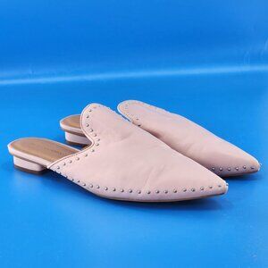 REBECCA‎ MINKOFF Chamille Studded Soft Leather Pointed Toe Mule Flat Pink